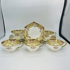 Antique Nippon Hand Painted Tea Cup & Saucer Pink Gold Moriage Set Of 5 picture