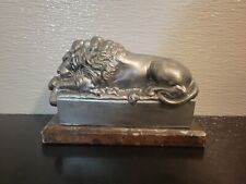 Made In USA Vintage Lyon Cast Aluminum Statue On Marble Pedestal, Ultra Rare picture