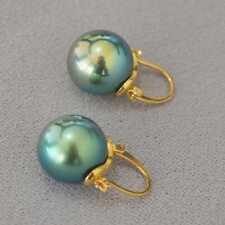 Highlights 16MM Peacock Green Shell Pearl Earrings 18K Halloween CARNIVAL Party picture