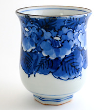 Japanese YUNOMI Tea Cup Blue & White Sasanqua Seto Sometsuke Traditional Craft picture