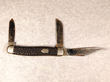 Vintage Jackknife Folding Pocketknife Stag Ireland 3 Blades Black Handle 1960's picture