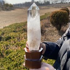 4.59LB top natural clear quartz obelisk crystal point wand healing+stand XA5547 picture