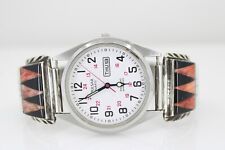Cheryl Wadsworth Hopi Indian Sterling Silver Watch Tips w/ Pulsar Watch V533-9A0 picture