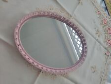 VTG Oval Vanity Mirror Tray Upcycled Metal Filigree Ballet Pink Paint on Silver  picture