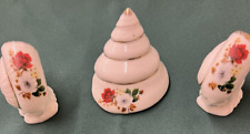 VTG unusual 3-PIECE Seashell salt and pepper shakers Flower designs. Taiwan picture