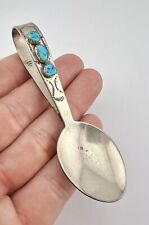 Vtg Navajo Fred Harvey Sterling Silver Turquoise Stamped Baby Spoon Pendant 3.5