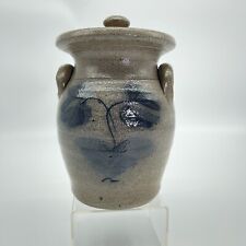 Rockdale Union Salt Glazed Pottery Stoneware Blue Flower Lidded Jar 8.5in Tall picture