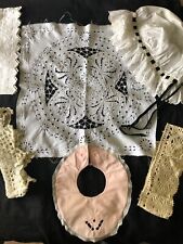 Job Lot 6 Antique French Baby Bib Adult Bonnet Lace Fripperies Trims c1900s picture
