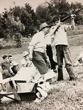 Vintage Black & White Photo 1950s Boys Shooting Practice Skeet Guns in Field picture