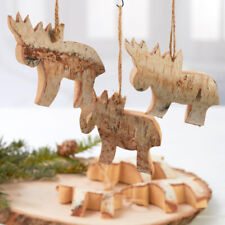 Set of 12 Rustic Birch Wood Moose Hanging Christmas Tree Ornaments picture