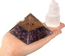 WISH WELL Orgone Pyramid Amethyst Crystal with Selenite Tower– Orgone Generator  picture