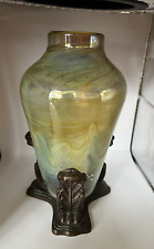 Antique Tiffany LCT / NASH Pulled Feather Big Glass Vase in Tiffany Studios Base picture