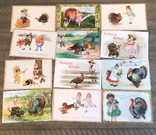 Lot Early 1900s Thanksgiving Postcards Turkeys Children Clapsaddle HB Griggs picture