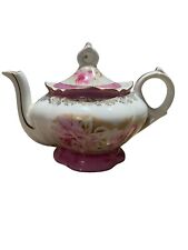 Lefton Teapot Music Box - Tea for Two Porcelain Pink Cabbage Roses Vintage picture