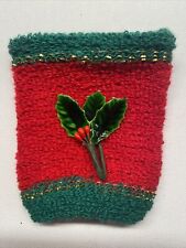 8 Vintage Knit Christmas Glass Covers Sleeves Cozies Koozies Red Green Holly picture