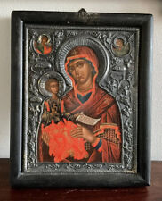 Great Vintage/antique Orthodox 950 Silver & Wooden  icon , Mary And Child Jesus picture