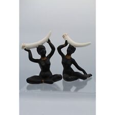 Vintage 1950s Female Nude Ceramic Figurines African Tribal Women Japan a Pair picture
