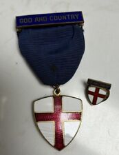 Authentic 1950s-60s God And Country Boy Scout Medal And Pin. Slight Damage.  picture