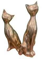 Vtg CATS Sculpture Brass Statue Figurine 1960s LARGE Art Deco 🐈 12 3/4” 11 1/4” picture