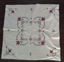 Vintage Needlepoint Tablecloth Handmade Floral Crochet Stunning 32