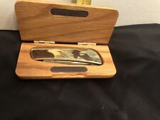 Vintage Pocket Knife With Wooden Case - Bald Eagle Stainless Steel picture
