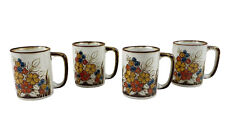 Vintage OTAGIRI Speckled Stoneware Coffee Mugs Tea Cups Floral Set of 4 picture