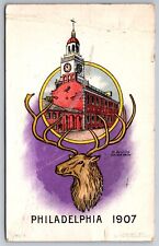B.P.O.E Elks Building Clock Tower Elk Artist Signed Philadelphia PA 1907 G18 picture