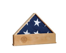 SOLID OAK US FLAG DISPLAY CASE WITH NAVY EMBLEM BURIAL SHADOW BOX picture