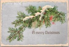 Vintage MERRY CHRISTMAS Embossed Postcard Pine Bow / Snow - 1908 Cancel picture