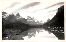 RPPC Maligne Lake Alberta Canada morning reflections ~ 1939-50 real photo picture