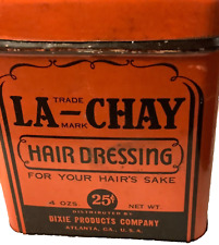 1930s LA CHAY HAIR DRESSING TIN ATLANTA GA Vintage BLACK AMERICANA NOS Rare 25c picture