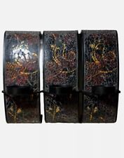 Set of 3 Art Wall Candle Holders Cracked Glass Mosaic Metal Swooped Decoration  picture