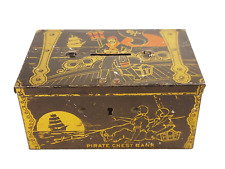 Incredible Rare Vintage Pirate Chest Bank Tin Litho Bank picture