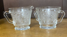 Vintage Federal Glass Heritage Clear Sandwich Scrolls Footed Sugar & Creamer 3” picture