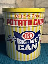 Vintage Large IGA BIG-BIG CAN Potato Chips Tin Canister w/ Handles & Lid picture