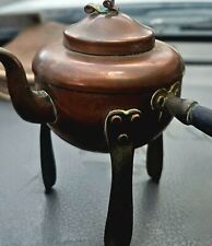 Antique 19thC Footed Copper Kettle Sweden Hearth Open Fire Spider Teapot 8