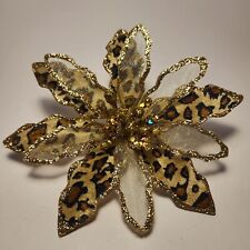 Clip-on Gold Glitter Flower Ornament w/Leopard Fabric Print Decor  Lot Of 22 picture
