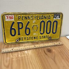 Vtg PA Pennsylvania License Plate 1989's Yellow Keystone State 6P6 000 Triple 0 picture