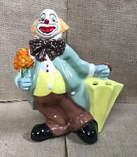 Rare Vintage Ceramic Whimsical Clown Holding Umbrella Flower Frog picture