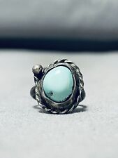 VERY EARLY VINTAGE NAVAJO NATURAL TURQUOISE STERLING SILVER RING OLD picture