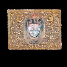 Antique Tooled Leather Box Heraldry Coat of Arms Double-Headed Crest picture