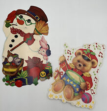 Vintage Eureka Christmas Decoration Snowman Bear Die Cut Wall Hanging Kitschy picture
