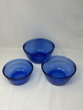 Anchor Hocking Ovenware Cobalt Blue Glass Nesting Mixing Bowls ~ Set Of 3 picture