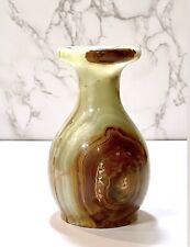 Vintage Polished Onyx Marbled Bud Vase, Solid Stone, Tabletop Sized 5X3 picture
