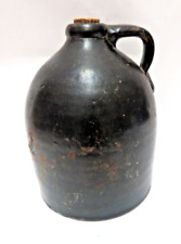 Primitive Beehive Dark Brown Stoneware Jug Whiskey Crock With Cork Pre-Owned picture
