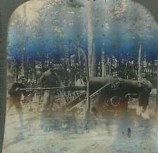 1918 WWI ARGONNE FRENCH SOLDIERS CHARGING HOWITZER IN FOREST STEREOVIEW 20-46 picture