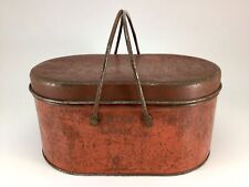Antique Tin Lunch Box Pail Red Oval Personalized Metal picture