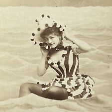 Antique Cabinet Card Photograph Beautiful Woman Swimsuit Water Boston MA ID Hall picture