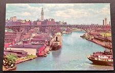 Cleveland OH Postcard Entrance to Cuyahoga River Famed River picture