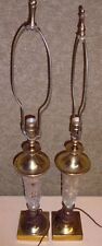 Pair Of ROUGH Vintage Brass & Glass Table Lamps - Tower Craftsmen #3039X picture